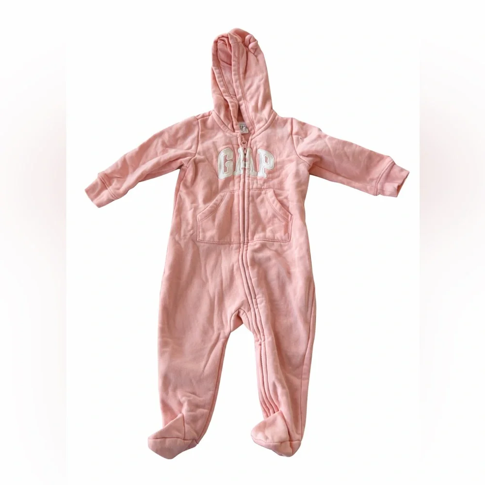 GAP Cozy Pink Hooded Footie for Kids Onesie Overall Infant Baby girl 6-12 mons